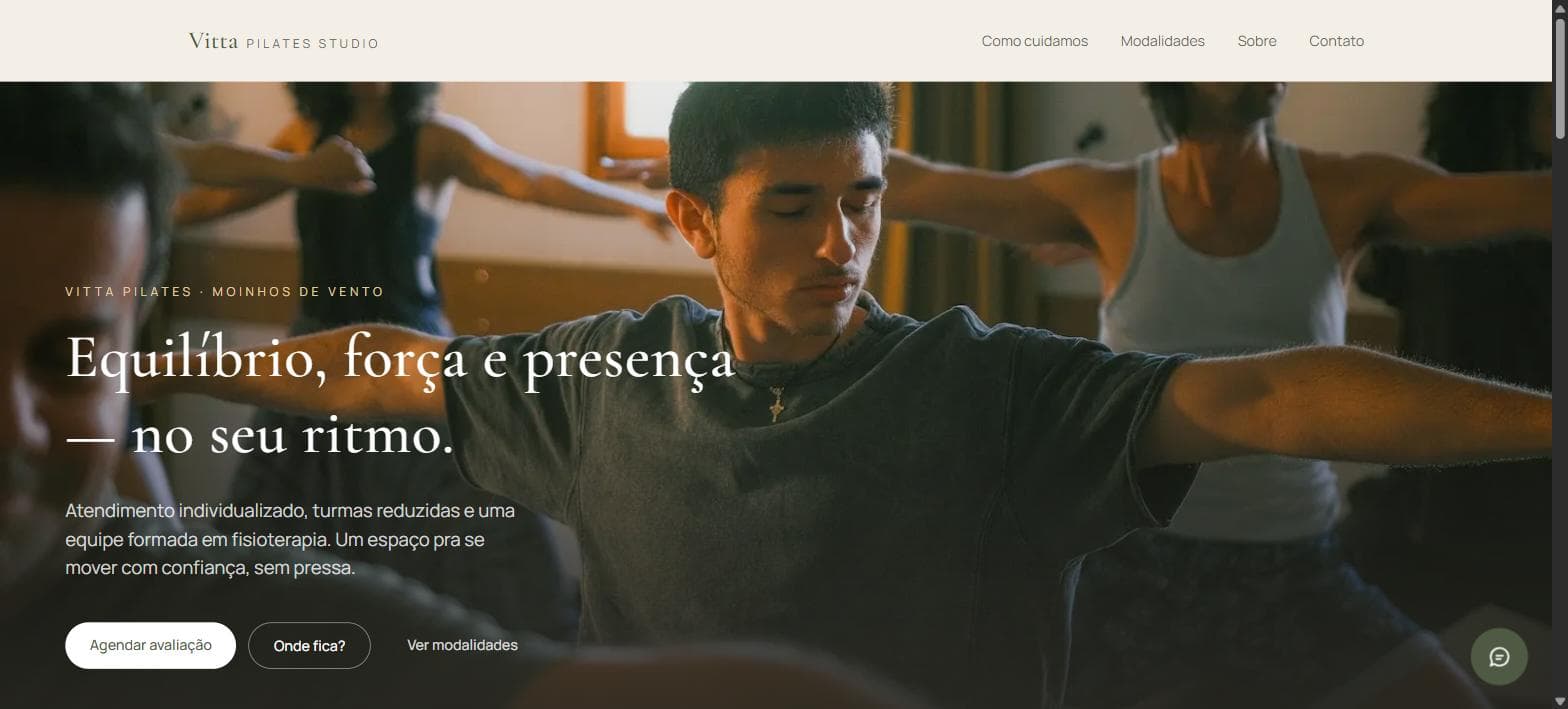 Captura de tela do site Vitta Pilates Studio